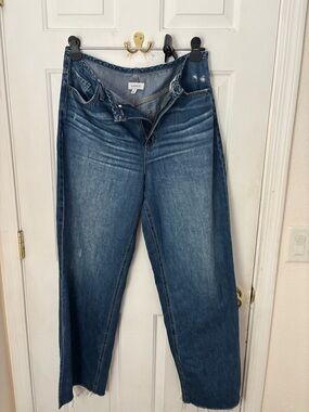 Evereve Blue Wide-Leg Distressed Jeans
